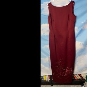 Maggy London- Maroon Dress w/ Floral Embroidery 14